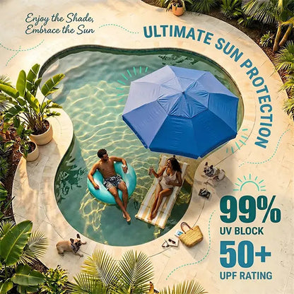 Floating Pool Umbrella with Bar and Base, Portable Pool Bar Table Umbrellas with Cup Holder & Phone Stand, Floating Poolside Shade